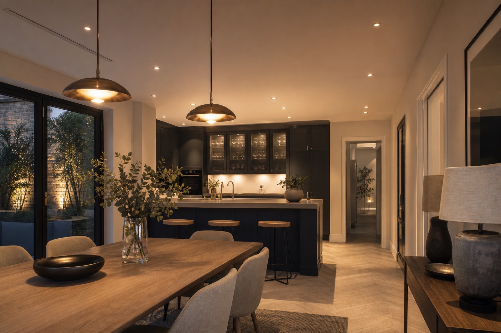 Contemporary kitchen lighting installation